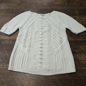 Gap Cable Knit Sweater Crochet White Elbow Sleeve Crew Neck Preppy Office XS New